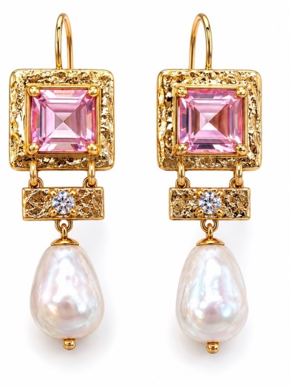 Pink Crystal & Pearl Drop Earrings